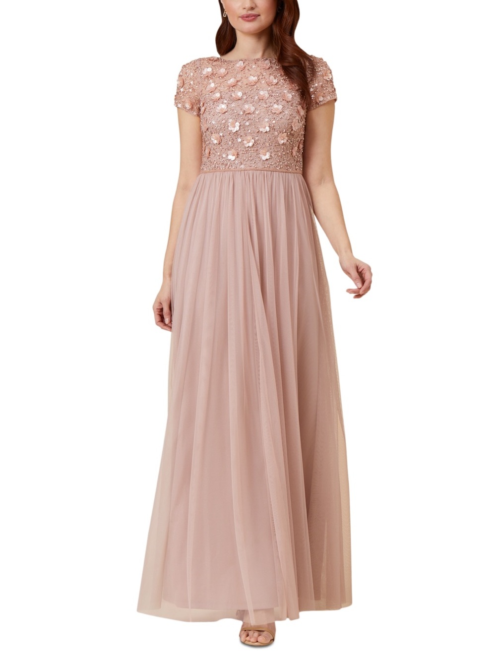 Pink Rose Size 6 Floral Embellished Beaded Long Maxi Gown Dress